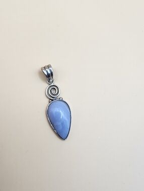Vintage Soft Blue Lace Agate Gemstone Teardrop Shape Bezel Style Pendant